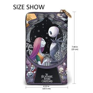 Nightmare Before Christmas Purse Gifts Womens Small Wallet Ladies Wristlet Clutch RFID Blocking Genuine Leather Zip Purse