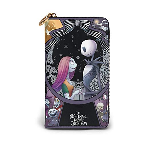 Nightmare Before Christmas Purse Gifts Womens Small Wallet Ladies Wristlet Clutch RFID Blocking Genuine Leather Zip Purse