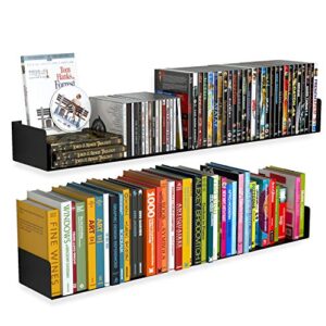 Wallniture Bali 33 Inch Floating Bookshelf and CD DVD Storage Shelves, Video Game Shelf Set of 2, Metal Black Floating Shelves for Wall