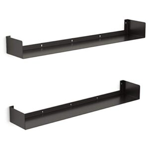 Wallniture Bali 33 Inch Floating Bookshelf and CD DVD Storage Shelves, Video Game Shelf Set of 2, Metal Black Floating Shelves for Wall