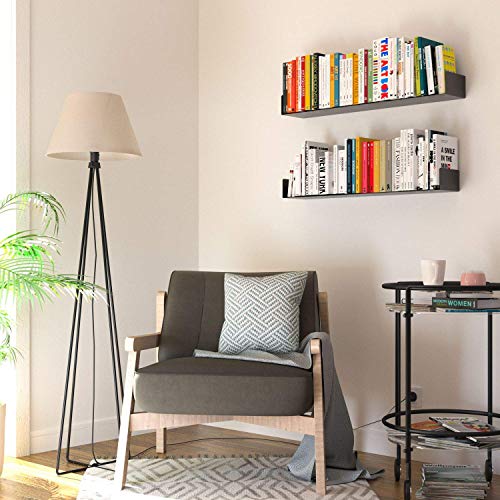 Wallniture Bali 33 Inch Floating Bookshelf and CD DVD Storage Shelves, Video Game Shelf Set of 2, Metal Black Floating Shelves for Wall