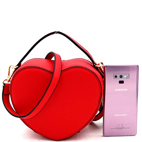 Cute Heart Shape Girls Womens Vegan Leather Small Handle Satchel Crossbody Purse… (Red)