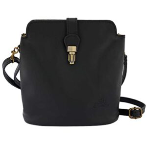 fioretta italian genuine leather crossbody bag shoulder bag purse snap closure for women – black