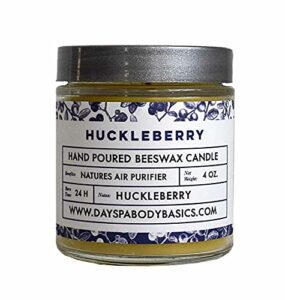 huckleberry hand-poured beeswax candle – all-natural, cotton braided wick, chemical free, smokeless, cleans air, non-toxic, non-polluting, non-allergenic, made in usa