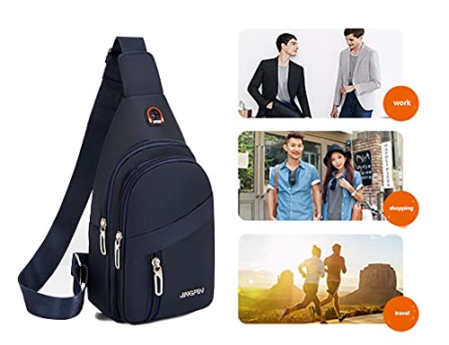 YERCHIC Small Sling Backpack Men Women Wallet Purse Crossbody Chest Bag with Earphone Hole for Travel Outdoor Sports Casual Daypack (Blue)