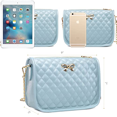 Small Crossbody Purses for Women and Teens - Cute Light Blue Shoulder Bags Quilted Leather - Womens Handbags Messenger Bag Mini Ladies Hobo Tote Bags