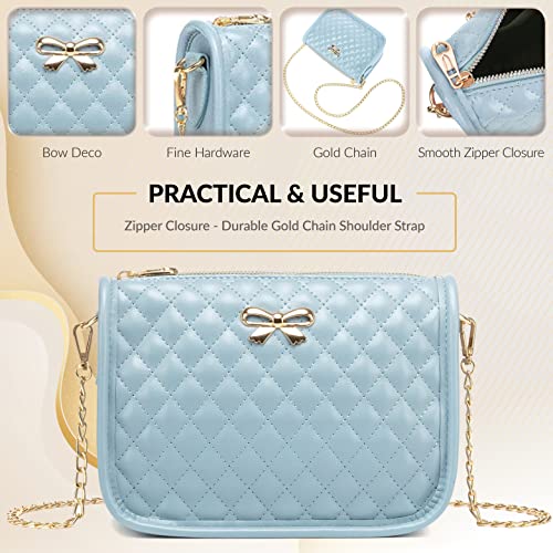 Small Crossbody Purses for Women and Teens - Cute Light Blue Shoulder Bags Quilted Leather - Womens Handbags Messenger Bag Mini Ladies Hobo Tote Bags