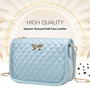 Small Crossbody Purses for Women and Teens - Cute Light Blue Shoulder Bags Quilted Leather - Womens Handbags Messenger Bag Mini Ladies Hobo Tote Bags