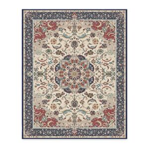 RUGGABLE Sima Washable Rug - Perfect Vintage Area Rug for Living Room Bedroom Kitchen - Pet & Child Friendly - Stain & Water Resistant - Royal Blue 8'x10' (Standard Pad)