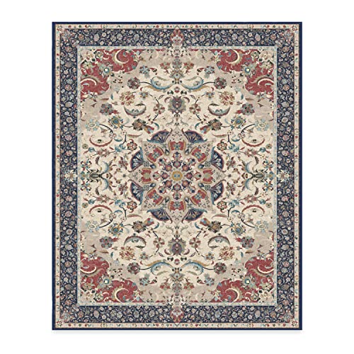 RUGGABLE Sima Washable Rug - Perfect Vintage Area Rug for Living Room Bedroom Kitchen - Pet & Child Friendly - Stain & Water Resistant - Royal Blue 8'x10' (Standard Pad)