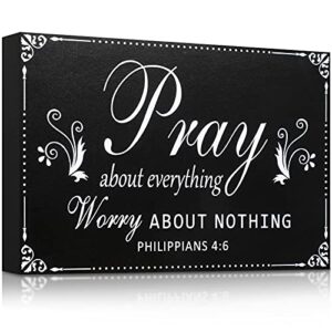 yulejo pray about everything worry about nothing sign religious scripture inspirational word plaque black bible verses plaque wall decor wooden table centerpieces christmas decorations, 7.95.1 inch