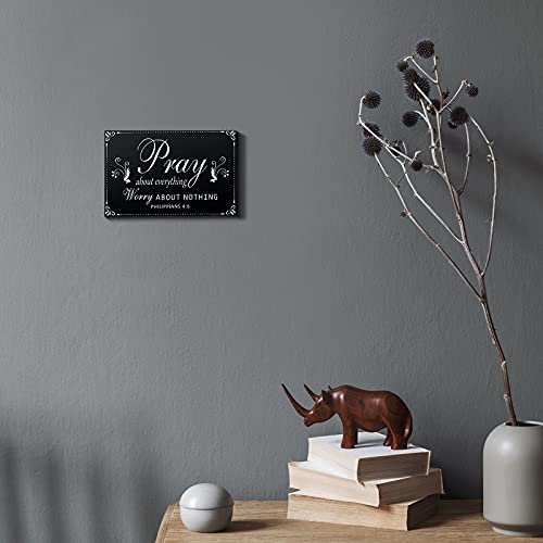 Yulejo Pray About Everything Worry About Nothing Sign Religious Scripture Inspirational Word Plaque Black Bible Verses Plaque Wall Decor Wooden Table Centerpieces Christmas Decorations, 7.95.1 Inch