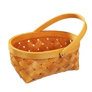 besportble garden basket portable handmade rattan storage container storage basket houseware wooden woven storage basket with handle, 27 x 22 x 11.5cm