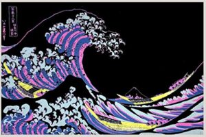 great wave off kanagawa katsushika hokusai japanese art vaporwave cool psychedelic trippy hippie decor uv light reactive black light eco blacklight poster for room