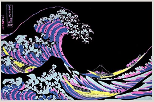 Great Wave Off Kanagawa Katsushika Hokusai Japanese Art Vaporwave Cool Psychedelic Trippy Hippie Decor UV Light Reactive Black Light Eco Blacklight Poster for Room