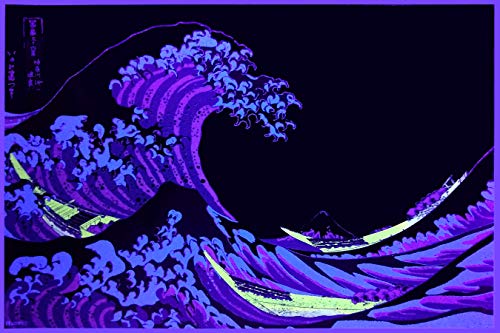 Great Wave Off Kanagawa Katsushika Hokusai Japanese Art Vaporwave Cool Psychedelic Trippy Hippie Decor UV Light Reactive Black Light Eco Blacklight Poster for Room