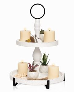 k’dcor two tier tray with metal legs – 2 tiered tray stand – farmhouse centerpieces for dining room table – tier tray stand – tiered trays – bandejas decorativas para mesa de sala