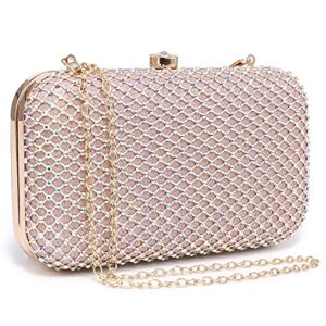 dasein womens rhinestone clutch purse sparkling evening bag with crystal clasp for formal prom party wedding (pink)