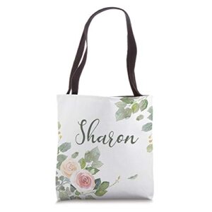 sharon personalized name watercolor floral gift present tote bag