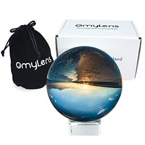 omylens lens ball (80mm), k9 crystal ball with stand and silk bag, for lensball photography accessories and props, heal magic ball and decorative(8cm/3.15″ set clear crystal ball)