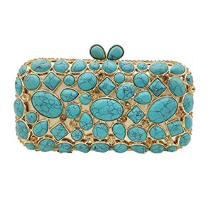 women’s evening bag women banquet purse luxury evening bag turquoise stone crystal clutches wedding handbag (color : blue)