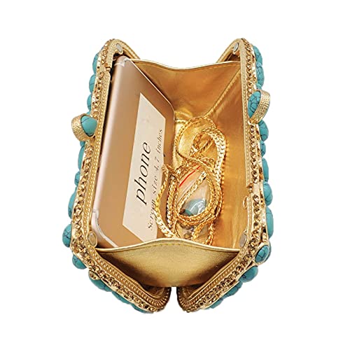 Women's Evening Bag Women Banquet Purse Luxury Evening Bag Turquoise Stone Crystal Clutches Wedding Handbag (Color : Blue)