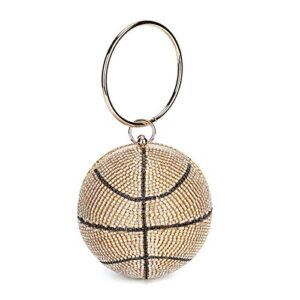 Basketball Shaped Clutch Bags Rhinestones Evening Purse Glitter Ball Handbag Glitter Street Sport Style (Gold)