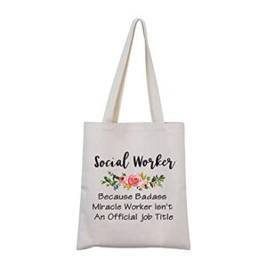 tsotmo social work appreciation gift social worker graduation gift for woman because badass miracle worker isn’t an official job title canvas tote bags (social worker canvas)