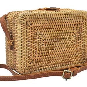 HAANCRAFTS HAAN Women Handwoven Wicker Rattan Crossbody Rectangle Bag Boho Purse Wallet – US Small, Color Brown (Rectangle Bag) Adjustable Strap