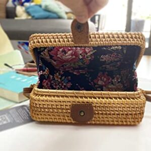 HAANCRAFTS HAAN Women Handwoven Wicker Rattan Crossbody Rectangle Bag Boho Purse Wallet – US Small, Color Brown (Rectangle Bag) Adjustable Strap