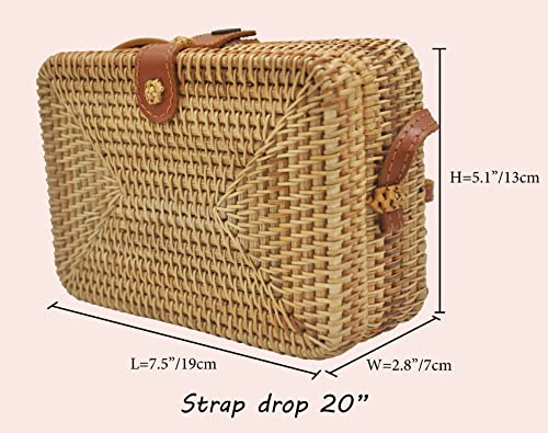 HAANCRAFTS HAAN Women Handwoven Wicker Rattan Crossbody Rectangle Bag Boho Purse Wallet – US Small, Color Brown (Rectangle Bag) Adjustable Strap