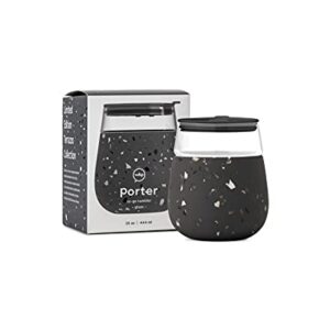 W&P Porter Wine Cocktail Glass w/Protective Silicone Sleeve | Terrazzo Charcoal 15 Ounces | On-the-Go | Reusable | Portable | Dishwasher Safe