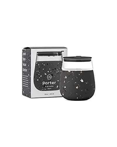 W&P Porter Wine Cocktail Glass w/Protective Silicone Sleeve | Terrazzo Charcoal 15 Ounces | On-the-Go | Reusable | Portable | Dishwasher Safe