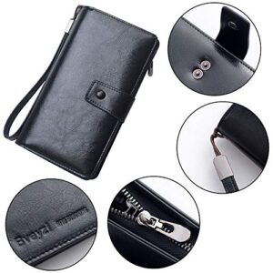 Womens Large Capacity Wristlet Wallets, 23 Credit Card Slots RFID Blocking Leather Clutch Wallets with zipper (Black)