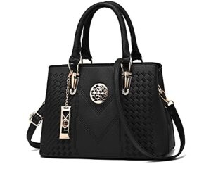 huiueitw purses and handbags for women fashion ladies pu leather top handle satchel shoulder tote bags (black)