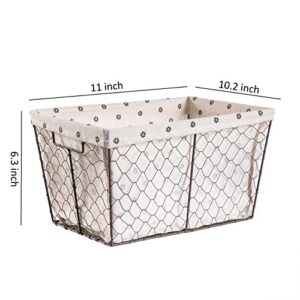 Motifeur Metal Farmhouse Storage Baskets With Removable Liner (Set of 3, White with Floral Pattern) (Small-3 Pack)