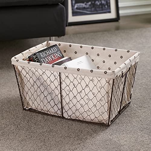 Motifeur Metal Farmhouse Storage Baskets With Removable Liner (Set of 3, White with Floral Pattern) (Small-3 Pack)