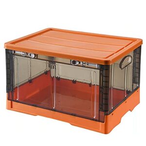 plastic collapsible storage bins,stackable lidded storage bins durable thick folding utility crates clear containers,storage cubes bins organizer for wardrobe closet groceries-orange 54l(19.4×14.3×11.
