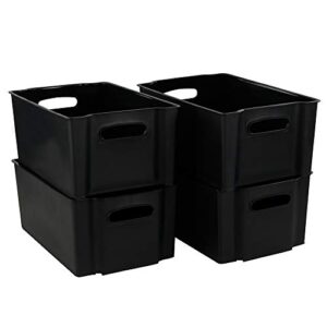 zerdyne plastic stackable storage bins with handles, set of 4, black