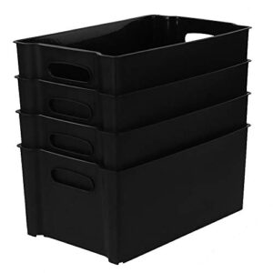 Zerdyne Plastic Stackable Storage Bins with Handles, Set of 4, Black