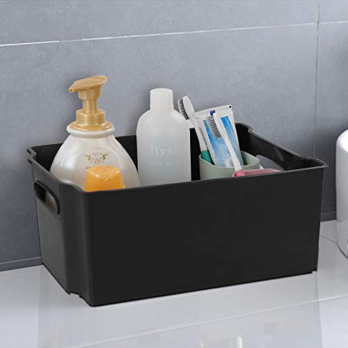 Zerdyne Plastic Stackable Storage Bins with Handles, Set of 4, Black