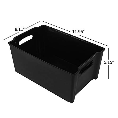 Zerdyne Plastic Stackable Storage Bins with Handles, Set of 4, Black