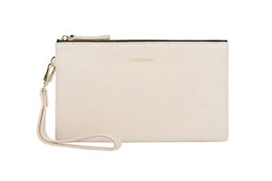 doris&jacky goatskin leather wristlet clutch wallet cute small pouch bag with strap (3-off white)