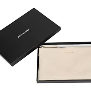 DORIS&JACKY Goatskin Leather Wristlet Clutch Wallet Cute Small Pouch Bag With Strap (3-Off white)