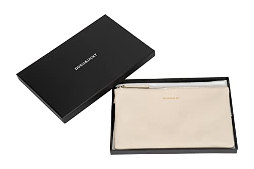 DORIS&JACKY Goatskin Leather Wristlet Clutch Wallet Cute Small Pouch Bag With Strap (3-Off white)