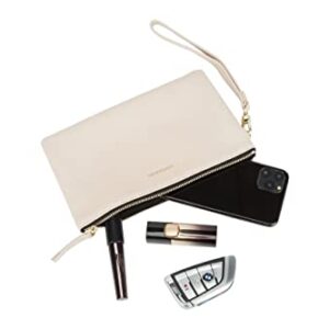 DORIS&JACKY Goatskin Leather Wristlet Clutch Wallet Cute Small Pouch Bag With Strap (3-Off white)