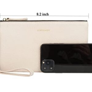 DORIS&JACKY Goatskin Leather Wristlet Clutch Wallet Cute Small Pouch Bag With Strap (3-Off white)