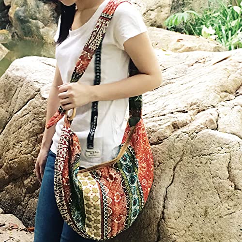 jinghuiyue Bohemian Hippie Crossbody Bag Purse Zip Hobo Sling Bag Handmade Thai Top Messenger Bags (256-511)