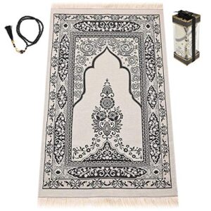 polat muslim prayer rug in premium gift box – prayer mat muslim for men and women – perfect ramadan gifts – sajadah – special turkish design portable prayer mat and prayer beads 99 (black)