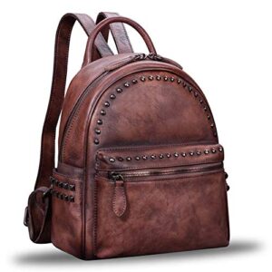 genuine leather backpack for women vintage fashion bookbag handmade casual satchel (coffee) medium